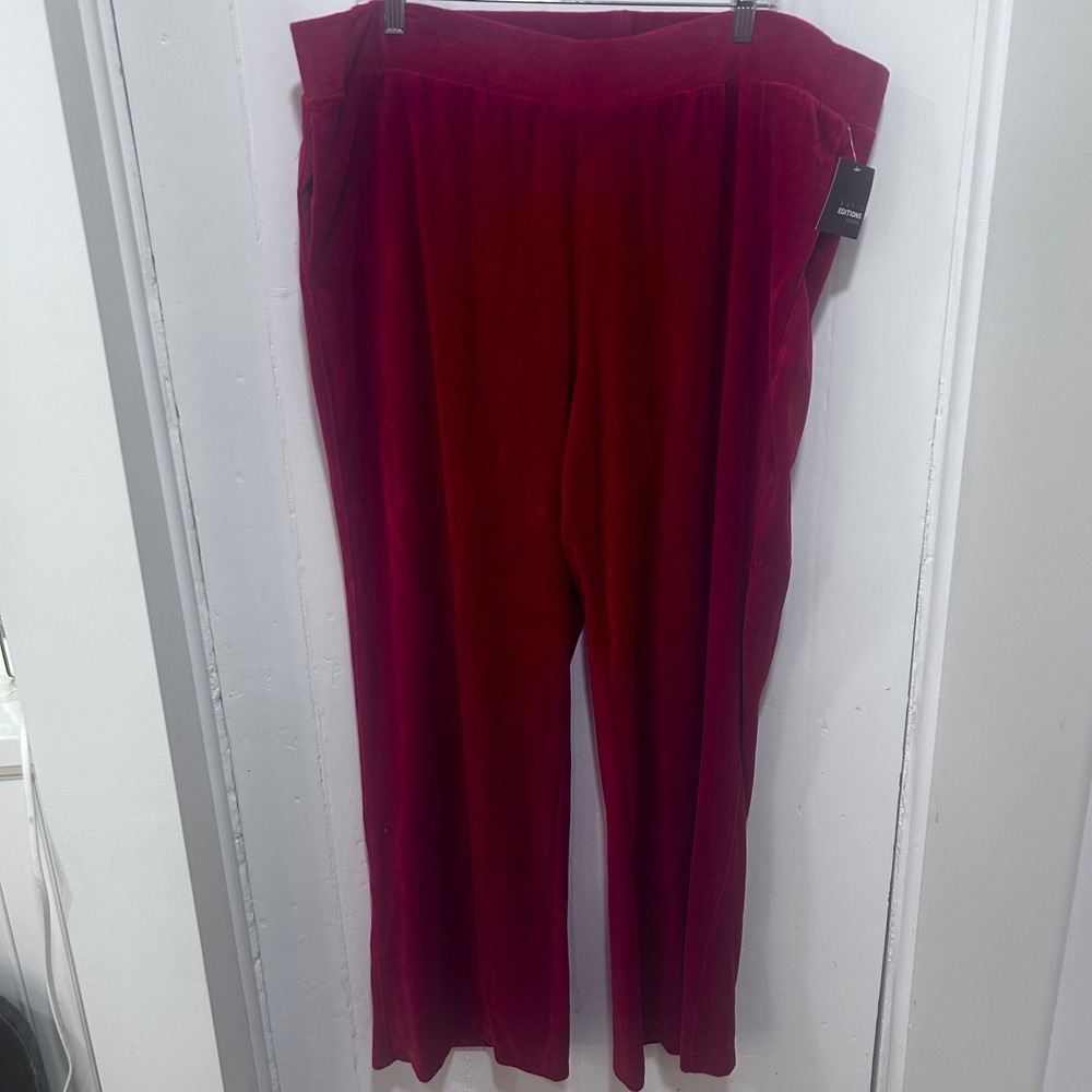 Basic Editions Red Velour Pants Womens 2X Plus Kmart Deadstock Vintage Lounge